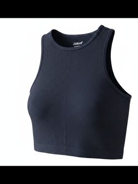 J.O.&Co Navy Ribbed Crop Tank - Sleek Sleeveless Top
